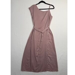 Lulus Chic Fairy Mauve Pink Asymmetrical One‎ Shoulder Satin Midi Dress Small
